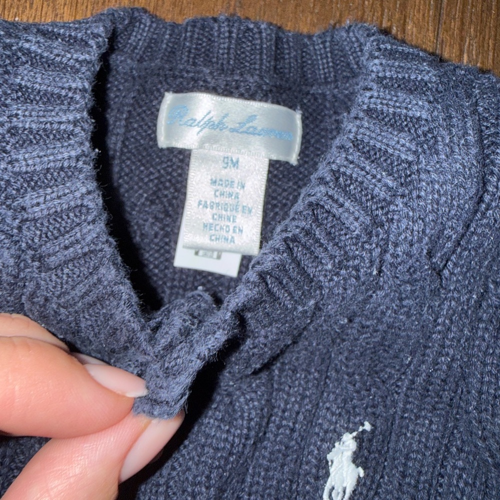 Ralph Lauren Navy Cable Knit Baby Cardigan & Pants Set - Picture 2 of 4